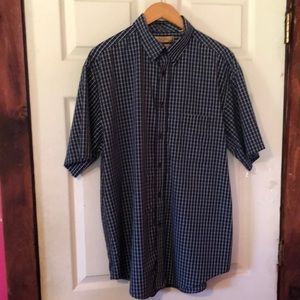 Roundtree & Yorke Blue & White Checkered Plaid Short Sleeve Button Down Mens L